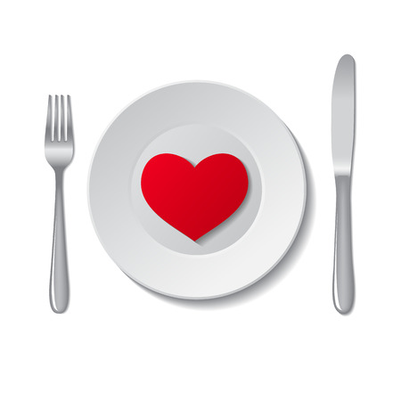 Red heart on plate on white background. Vector illustration.のイラスト素材