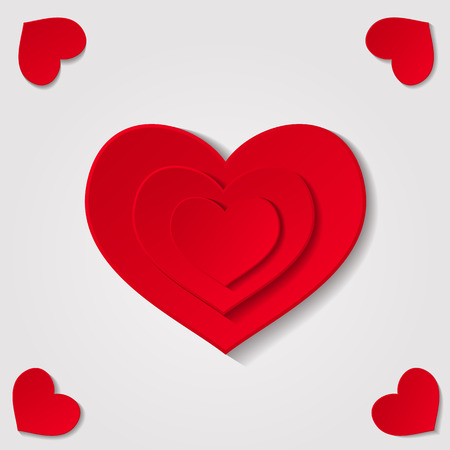 Small red hearts around the main heart on grey background. Vector illustration.のイラスト素材