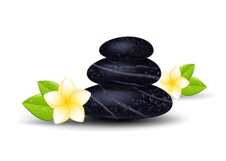 Spa stones and frangipani flower isolated on a white background. Vector illustration.のイラスト素材