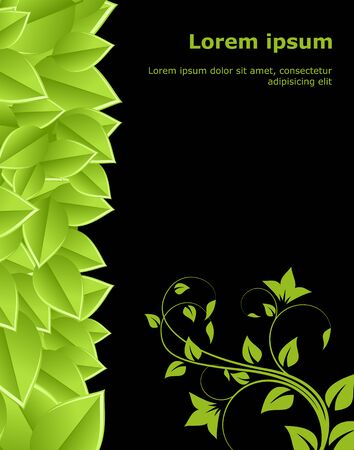 Green frame of leaves isolated on black. Vector illustration.のイラスト素材