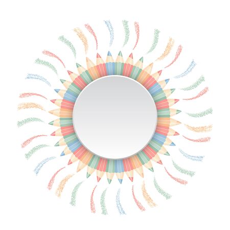 Round frame of color pencils. Vector illustration.のイラスト素材