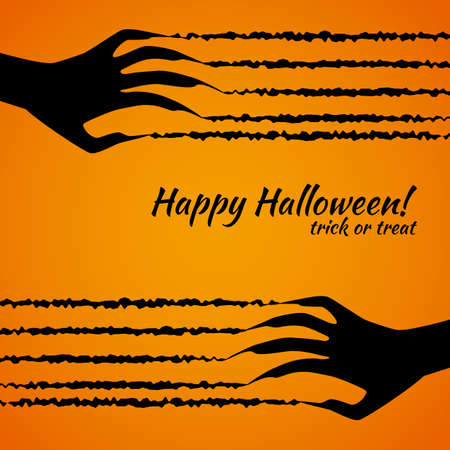 halloween poster  trick or treat , scratch on orange background .vector illustrationのイラスト素材