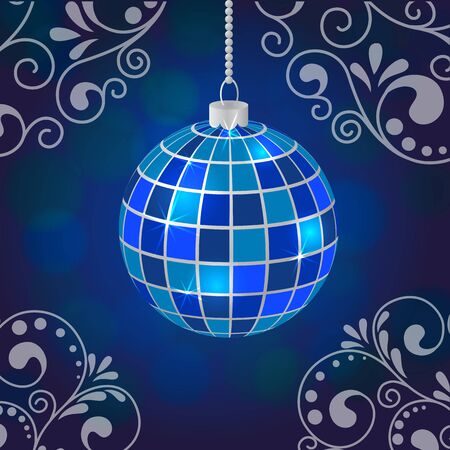 Blue mosaic ball on blue background with bokeh. vector illustrationのイラスト素材