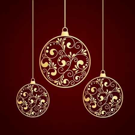Red Christmas card with Christmas balls. vector illustrationのイラスト素材