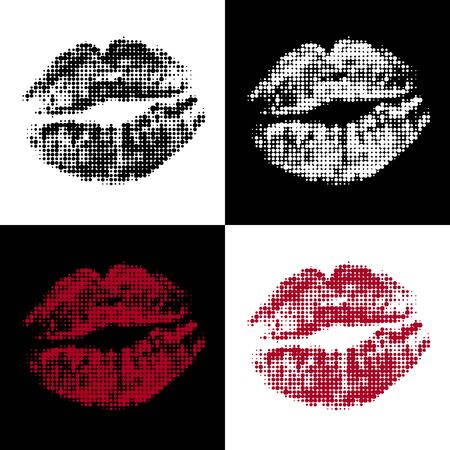 a set of four halftone lips with different colors. vector illustrationのイラスト素材