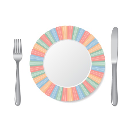 Cutlery and plate isolated on a white background. Vector illustrationのイラスト素材