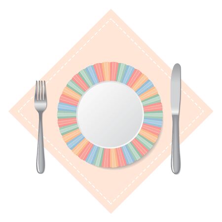 Cutlery, knife and fork, plate. On a white background. Vector illustrationのイラスト素材
