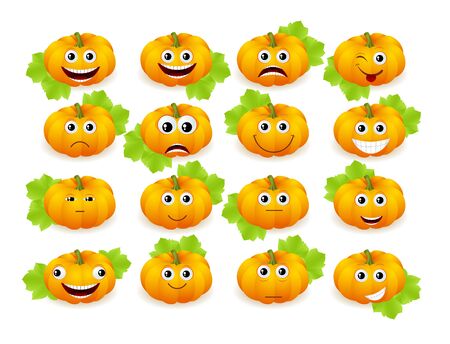 Vector pumpkin faces or emoticons isolated on white backgroundのイラスト素材