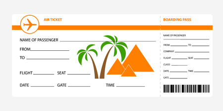 Airplane ticket blank space. orange boarding pass coupon isolated on white background. Detailed blank of plane ticket. Vector illustrationのイラスト素材