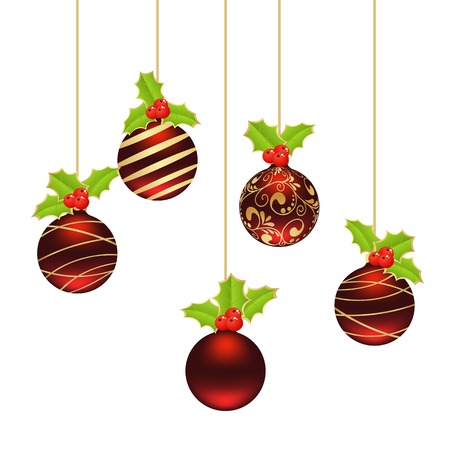 christmas template with hanging balls isolated on white background. vector illustrationのイラスト素材