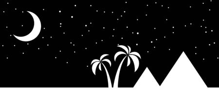 Nights sky over the pyramids in Egypt with a crescent moon. vector illustrationの写真素材