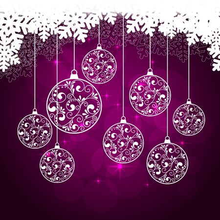 snowflakes background with hanging balls and snow. vector illustrationのイラスト素材