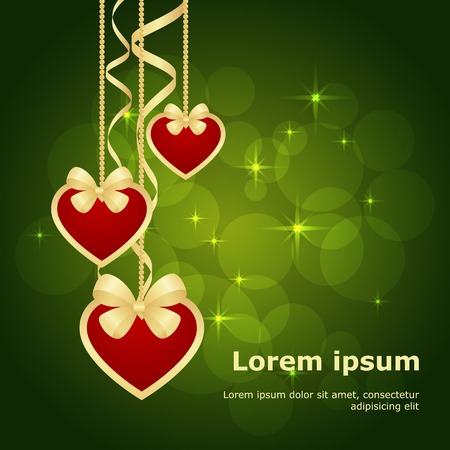 valentine green background with hanging hearts. vector illustrationのイラスト素材