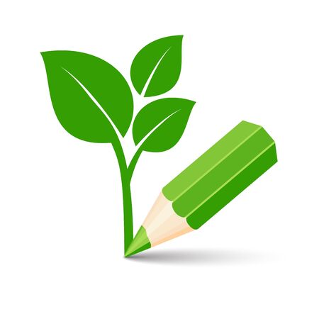 eco icon with green pencil and leaf. vector illustrationのイラスト素材