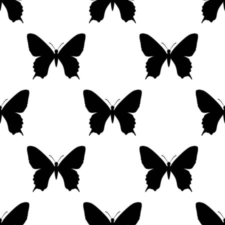 black butterfly seamless on white background. vector illustrationのイラスト素材