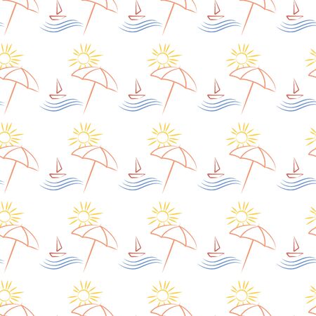 seamless pattern of beach ambrella and boat. Vector illustration.のイラスト素材