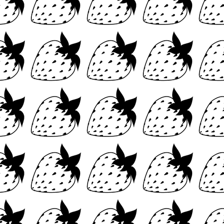Seamless of black and white strawberries on white background. Vector illustration.のイラスト素材