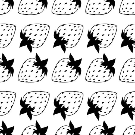 Seamless of black and white strawberries on white background. Vector illustration.のイラスト素材