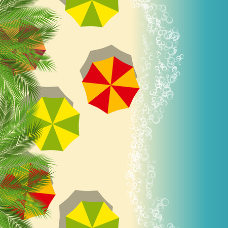 summer beach illustration with umbrellas. vector illustrationのイラスト素材