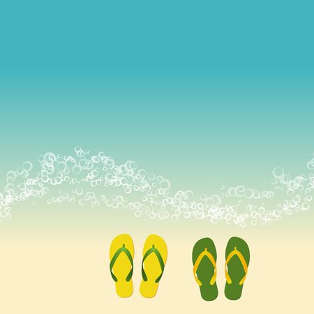 summer beach illustration with flip flops. vector illustrationのイラスト素材