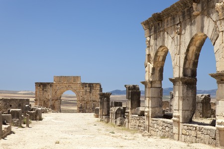 Ruins of city Volubilis, Roman city, Morocco, ancient capital of the kingdom of Mauretania.の写真素材