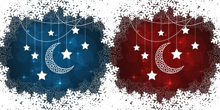 snowflakes backgrounds with hanging stars and snow. vector illustrationのイラスト素材