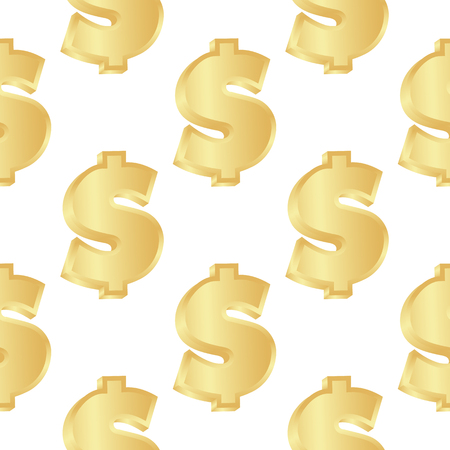 Seamless pattern of gold dollar signs on white background. Vector illustration.のイラスト素材