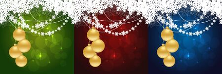set of christmas cards with snowflakes and christmas ballsのイラスト素材
