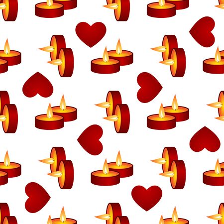 Seamless Background of Candles and hearts isolated on white background. Vector illustrationのイラスト素材