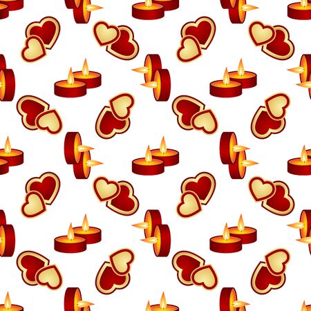 Seamless Background of Candles and hearts isolated on white background. Vector illustrationのイラスト素材