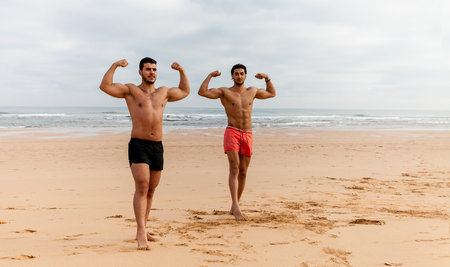 Two handsome shirtless menの写真素材