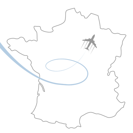 Icon of Eiffel tower and plane on white background. Vector illustrationのイラスト素材