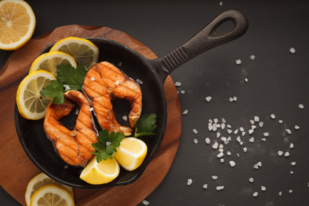 Fried or grilled salmonの写真素材