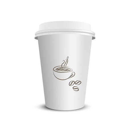 Vector realistic blank paper coffee cup isolated on white. Vector illustration.のイラスト素材