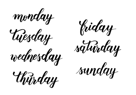 Days of the week weekdays and weekend modern brush calligraphy isotated on a white background. Vector illustration.のイラスト素材