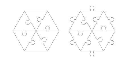 Set of black and white triangle puzzle pieces isolated on white background. Vector illustrationのイラスト素材