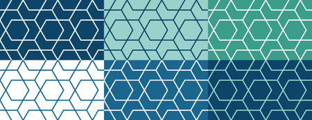 Set of six geometric Islamic seamless patterns for decoration greeting card or interior. Vector Illustration.のイラスト素材