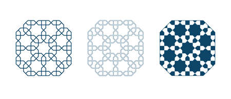 Islamic traditional rosette for greetings cards decoration and design isolated on white background. Three designs based on one scheme. Vector illustration.のイラスト素材