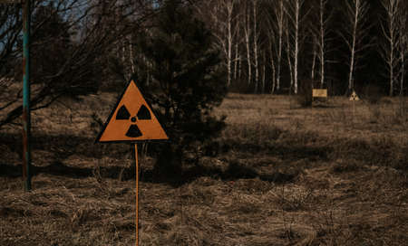 The level of radiation at the site of the burned forest during the accident at the Chernobyl nuclear power plant.の写真素材