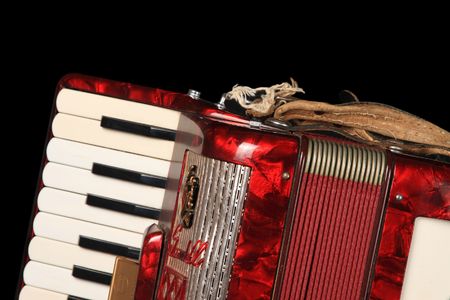 Red Accordion - isolated on black backgroundの写真素材