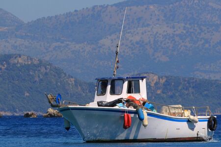 Fishing boat on the Ionian island of Lefkas Greeceの写真素材