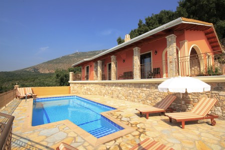 Exterior of a hotel in Greeceの写真素材