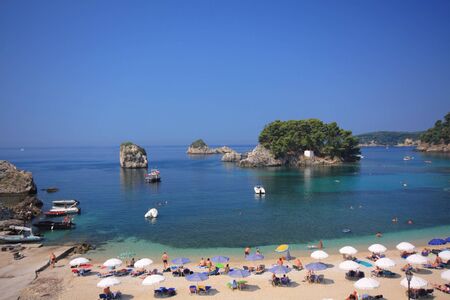 The beach of Krioneri in  the village of Parga Greeceの写真素材