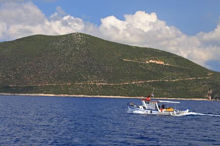 Fishing boat on the Ionian island of Lefkas Greeceの写真素材