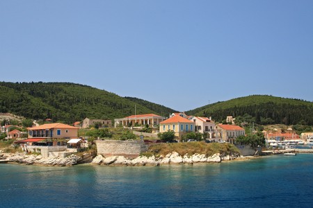 The harbour at Fiskardo on the greek island of Kefalloniaの写真素材