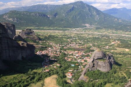 The city of Kalambaka Meteora Thessalia central Greeceの写真素材