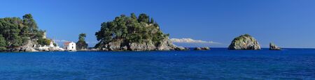 Panoramic on Panagias island in Parga Greeceの写真素材