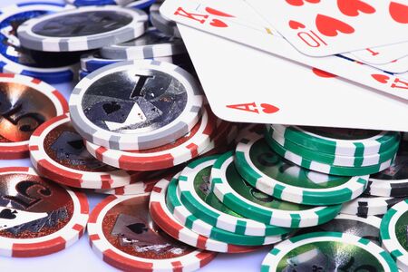 Casino gambling chips and playing cards