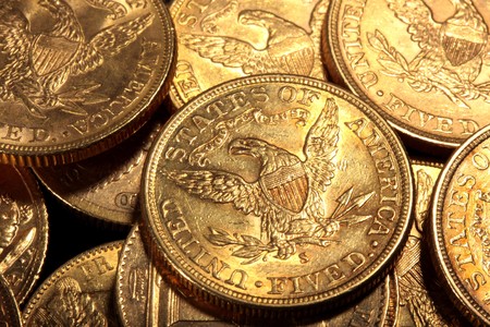 American 5 dollars gold coinの写真素材