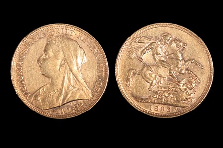 English gold coin from 1896の写真素材